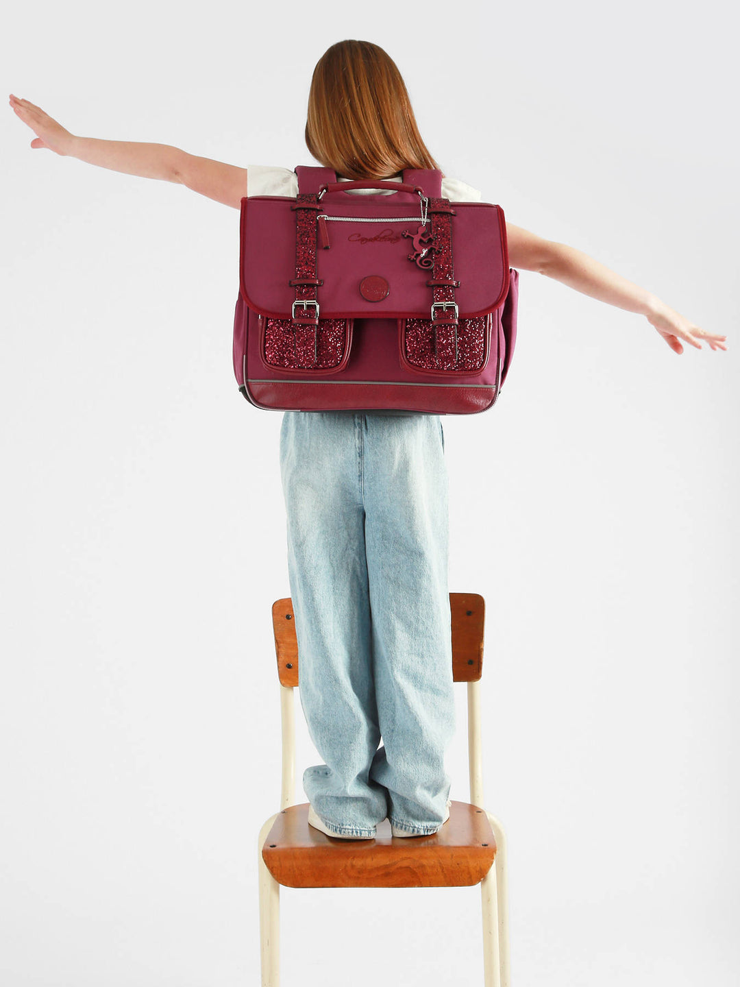 Cartable Vintage Fantasy 3 Compartiments Glossy Cherry pour filles CE2, CM1, CM2 - Melisac