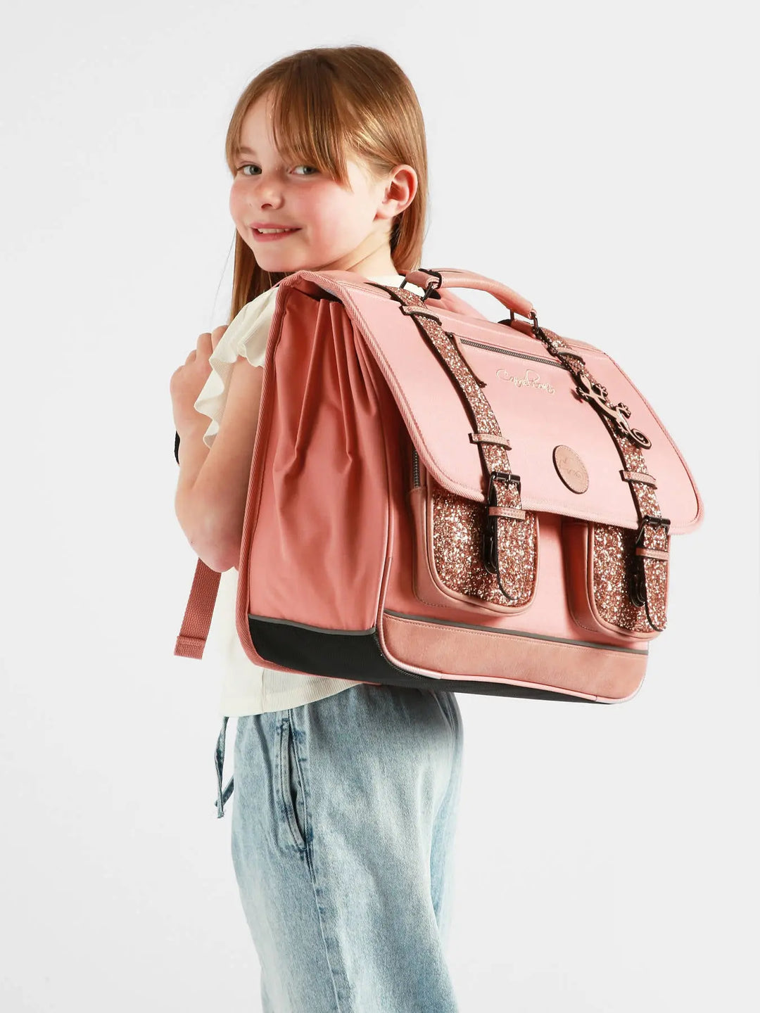 Cartable Vintage Fantasy 3 Compartiments Glossy Pink pour filles CE2, CM1, CM2 - Melisac