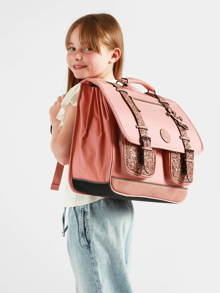 Cartable Vintage Fantasy 3 Compartiments Glossy Pink pour filles CE2, CM1, CM2 - Melisac