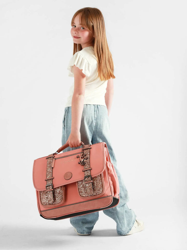 Cartable Vintage Fantasy 3 Compartiments Glossy Pink pour filles CE2, CM1, CM2 - Melisac
