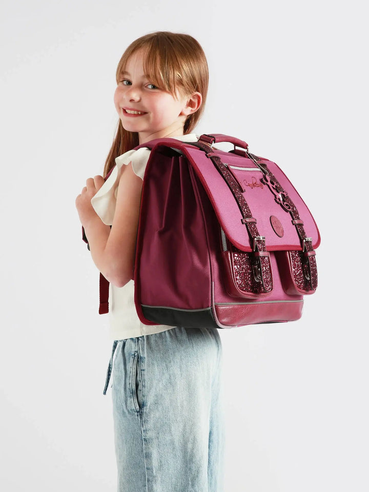 Cartable Vintage Fantasy 3 Compartiments Glossy Cherry pour filles CE2, CM1, CM2 - Melisac