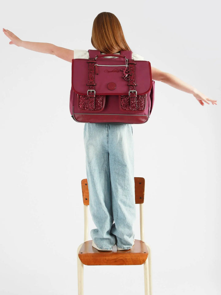 Cartable Vintage Fantasy 3 Compartiments Glossy Cherry pour filles CE2, CM1, CM2 - Melisac