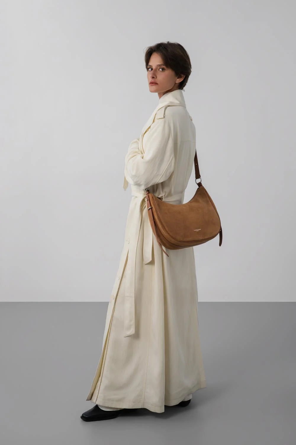 Grand Sac Besace Lancaster Suède 480-082 : Cuir Velours Lancaster