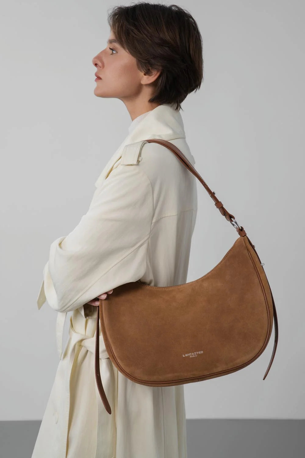 Grand Sac Besace Lancaster Suède 480-082 : Cuir Velours Lancaster