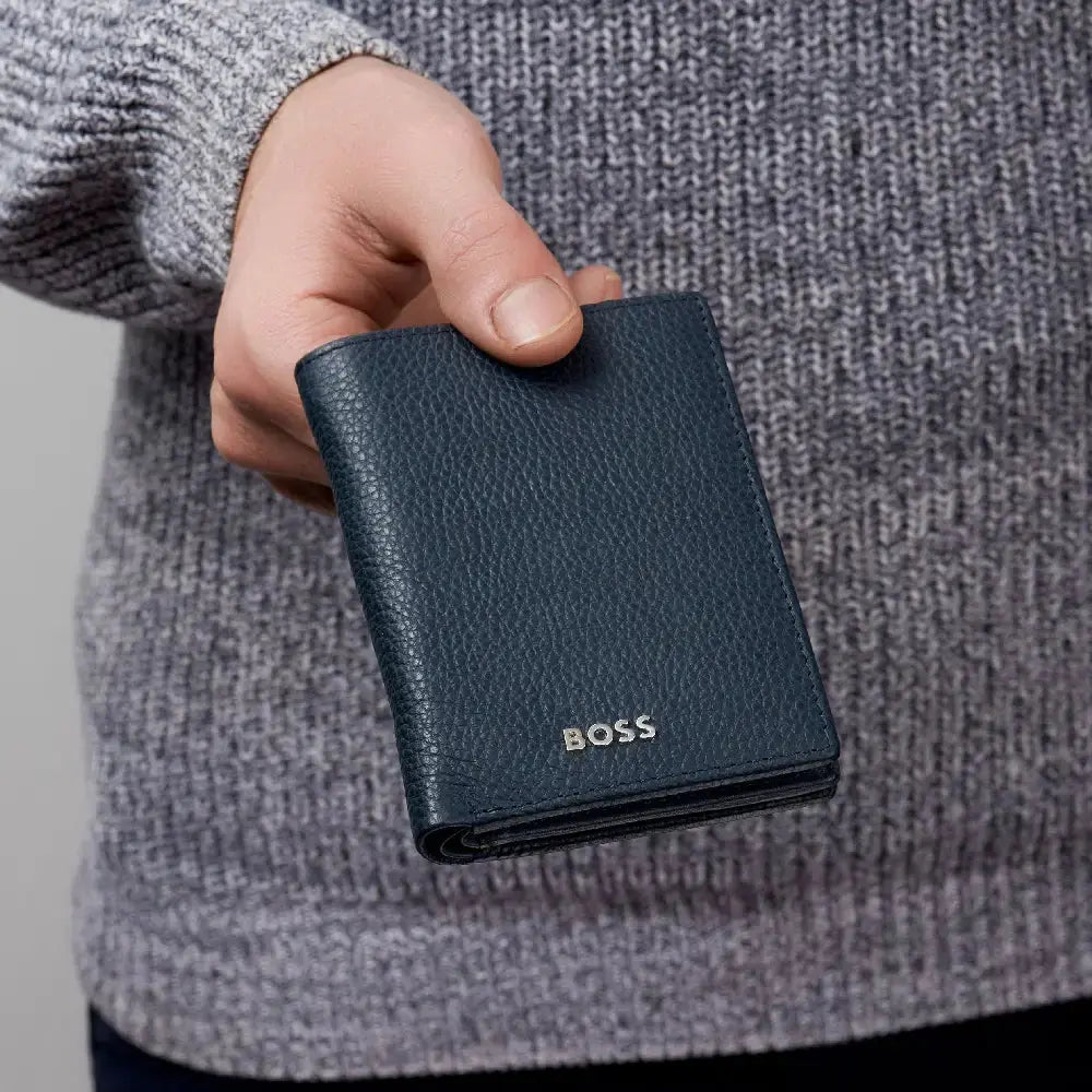 Porte-cartes Hugo Boss Classic Grained en cuir grainé bleu - Melisac
