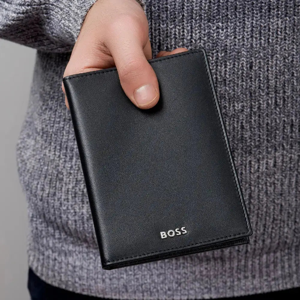 Porte-passeport Hugo Boss Classic Smooth en cuir noir - Melisac