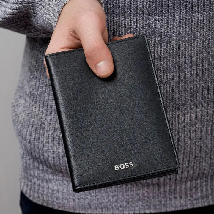 Porte-passeport Hugo Boss Classic Smooth en cuir noir - Melisac