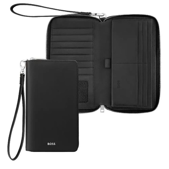 Portefeuille Voyage Classic Smooth Hugo Boss en cuir noir - Melisac