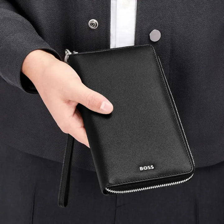 Portefeuille Voyage Classic Smooth Hugo Boss en cuir noir - Melisac