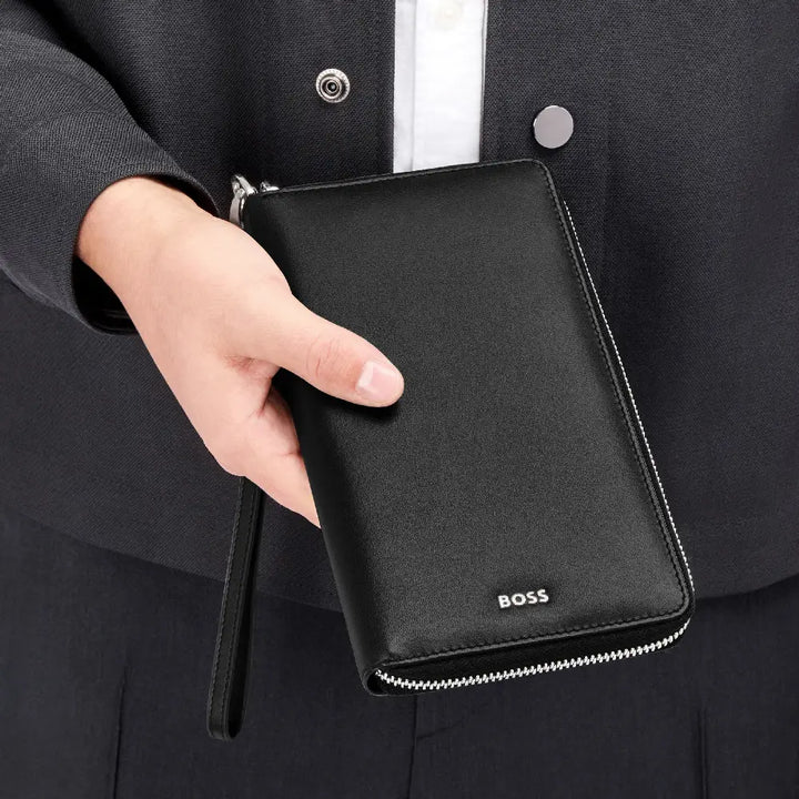 Portefeuille Voyage Classic Smooth Hugo Boss en cuir noir - Melisac