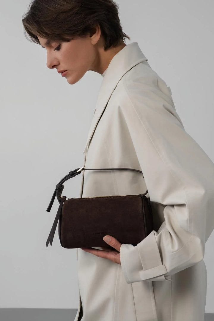 Petit sac rectangle Suede en velours marron Lancaster 530-54