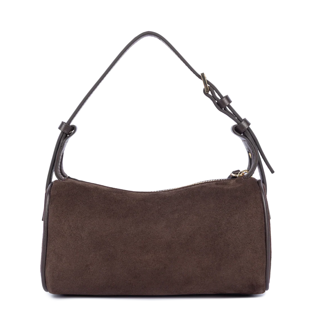 Petit sac rectangle Suede en velours marron Lancaster 530-54
