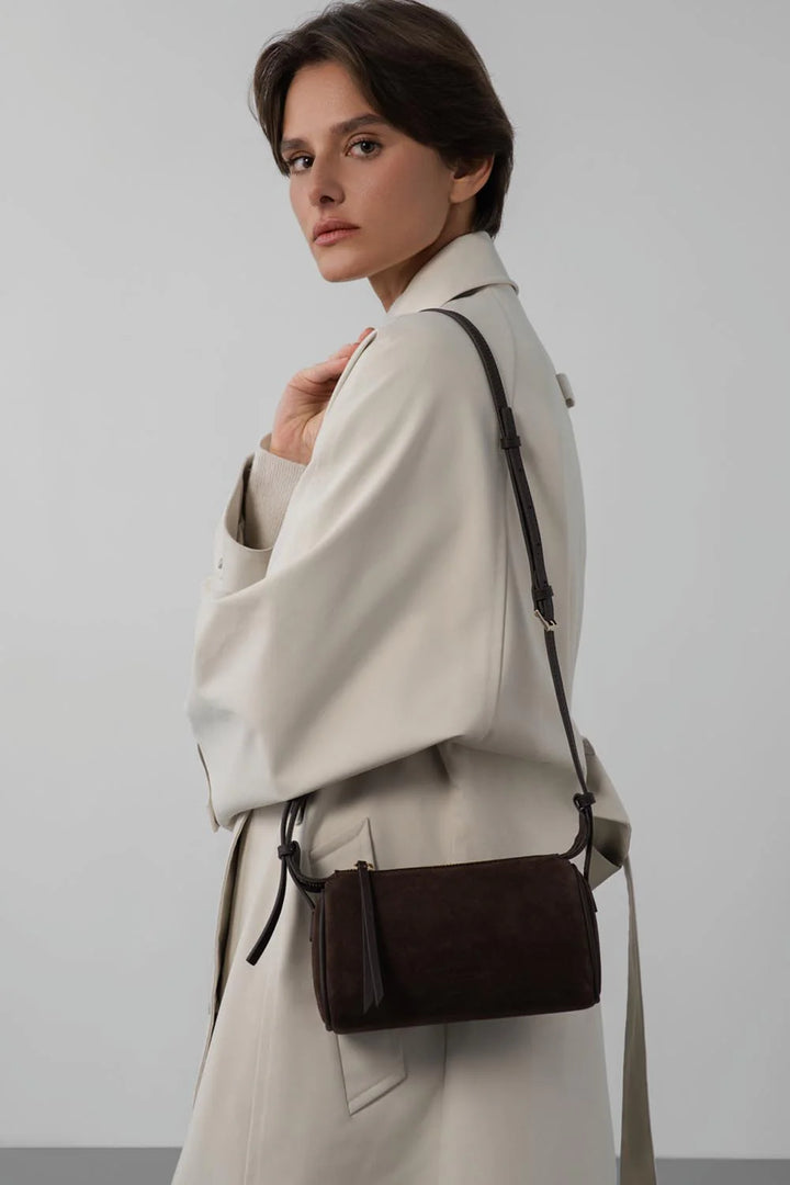 Petit sac rectangle Suede en velours marron Lancaster 530-54