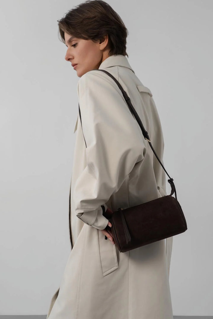 Petit sac rectangle Suede en velours marron Lancaster 530-54