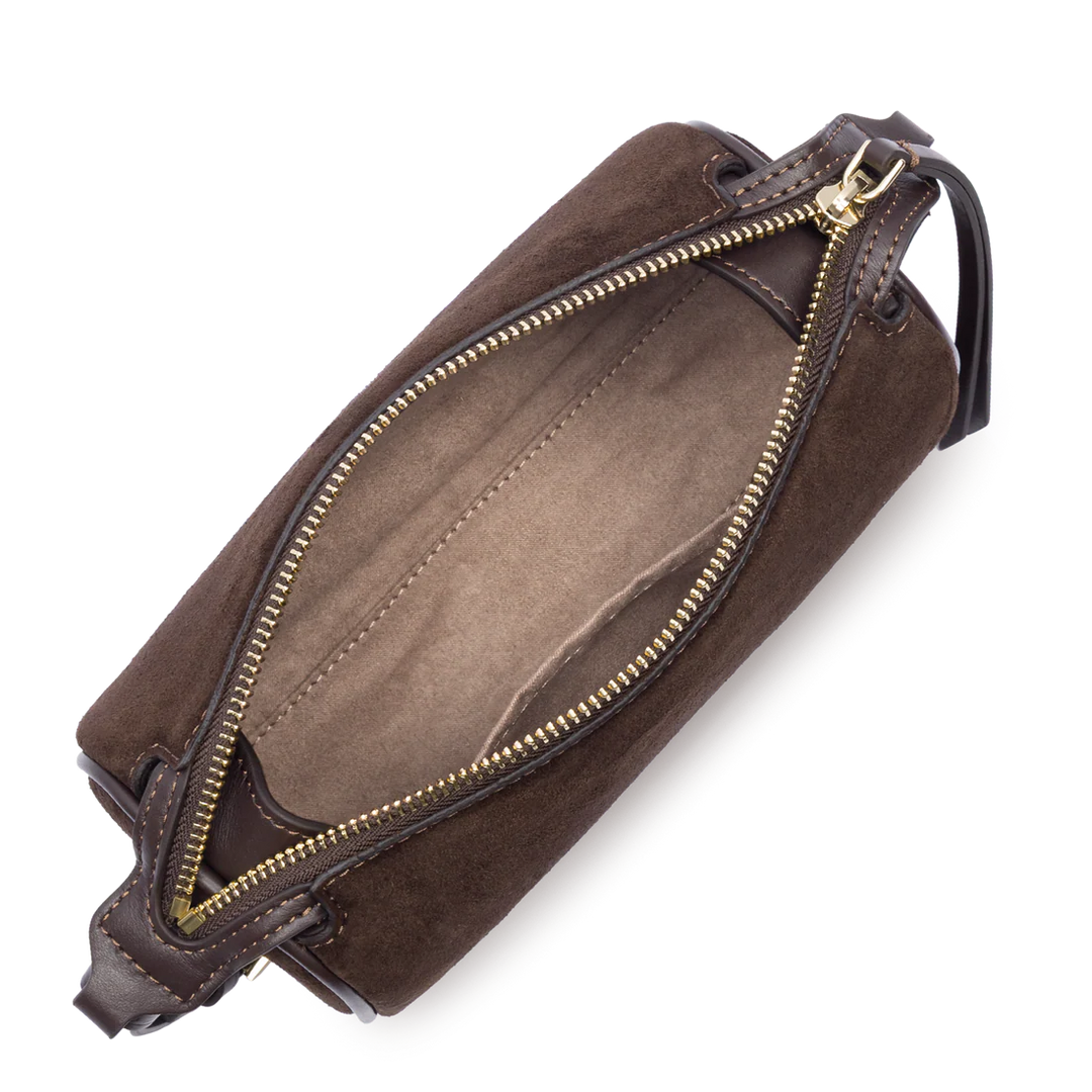 Petit sac rectangle Suede en velours marron Lancaster 530-54