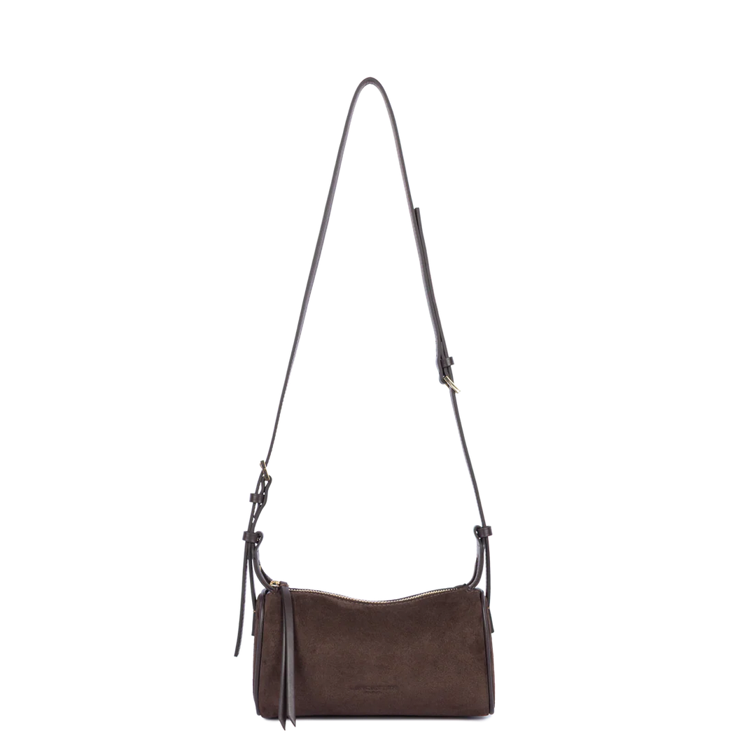 Petit sac rectangle Suede en velours marron Lancaster 530-54