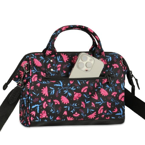 Sac bandoulière crossbody medium noir fleurs Subaraya Cabaia
