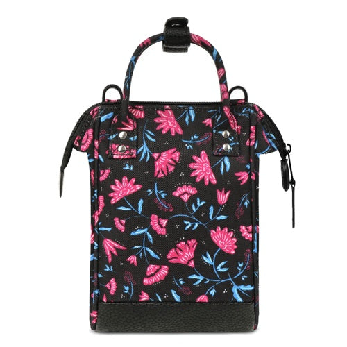 Sac bandoulière nano bag noir fleurs Surabaya Cabaia