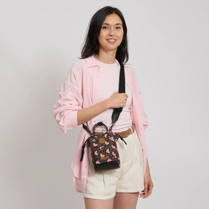 Sac bandoulière nano bag noir fleuri samarinda cabaia