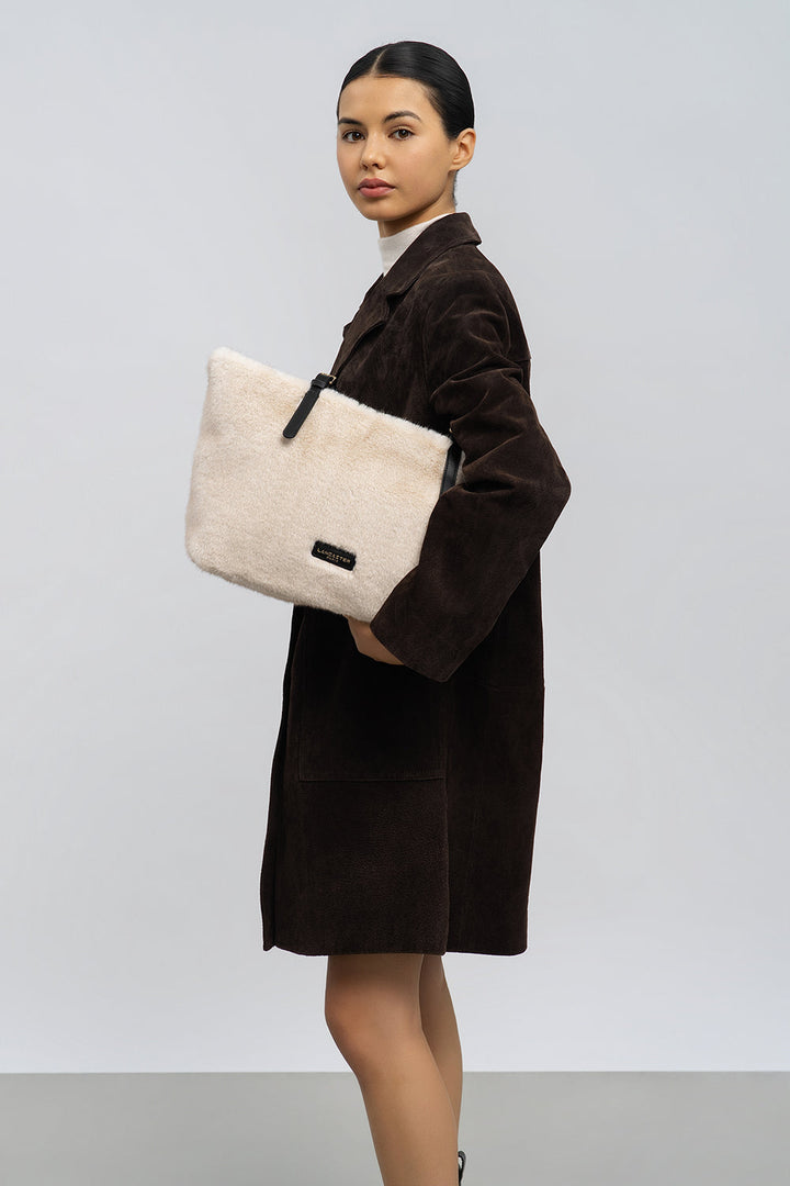 Sac Cabas en moumoute blanche Lancaster 518-092