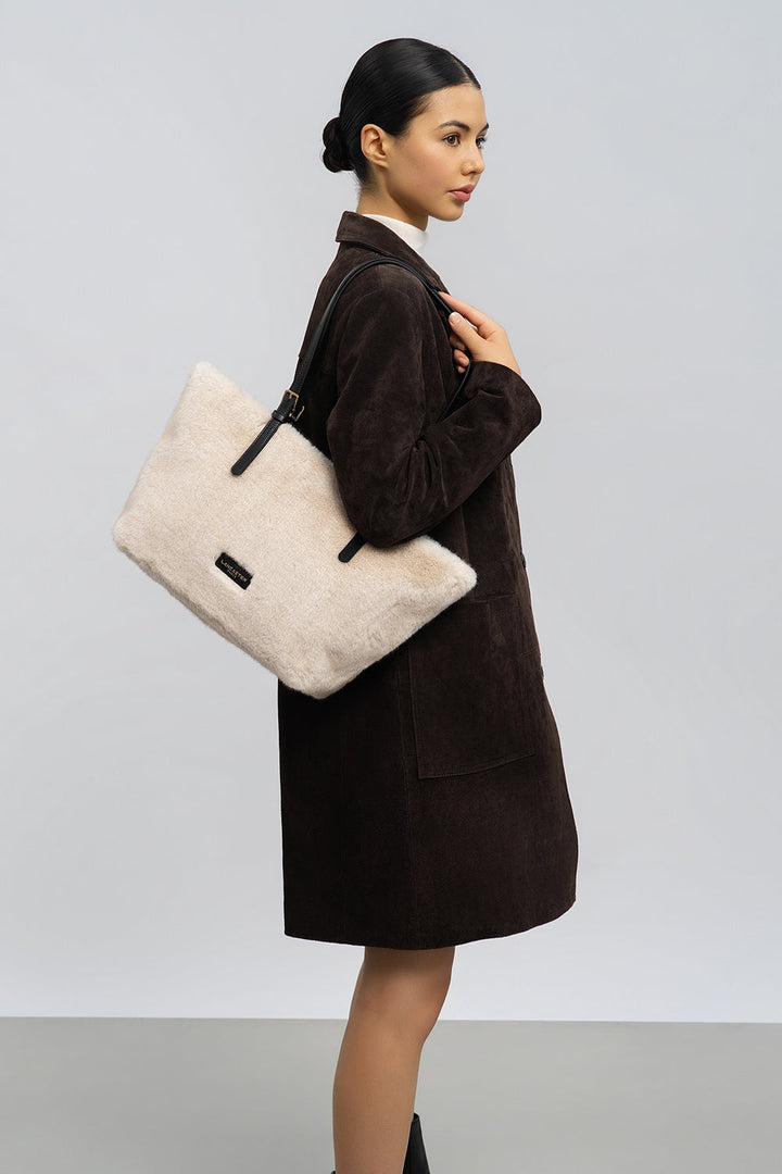 Sac Cabas en moumoute blanche Lancaster 518-092