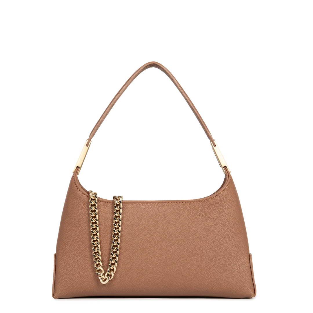 Sac à main en cuir marron et bandoulière chaine dorée Lancaster Lyche Ace 422-038