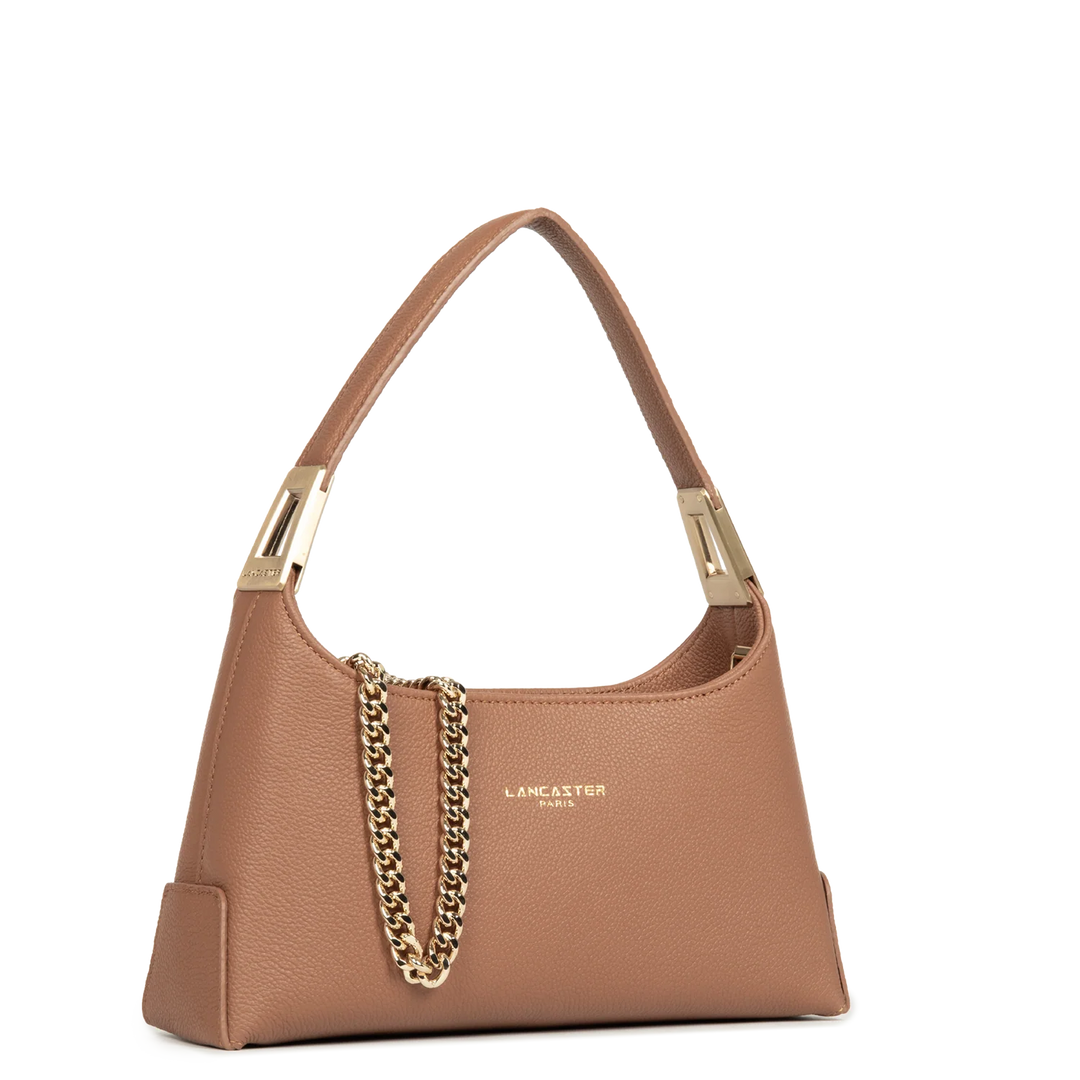 Sac à main en cuir marron et bandoulière chaine dorée Lancaster Lyche Ace 422-038