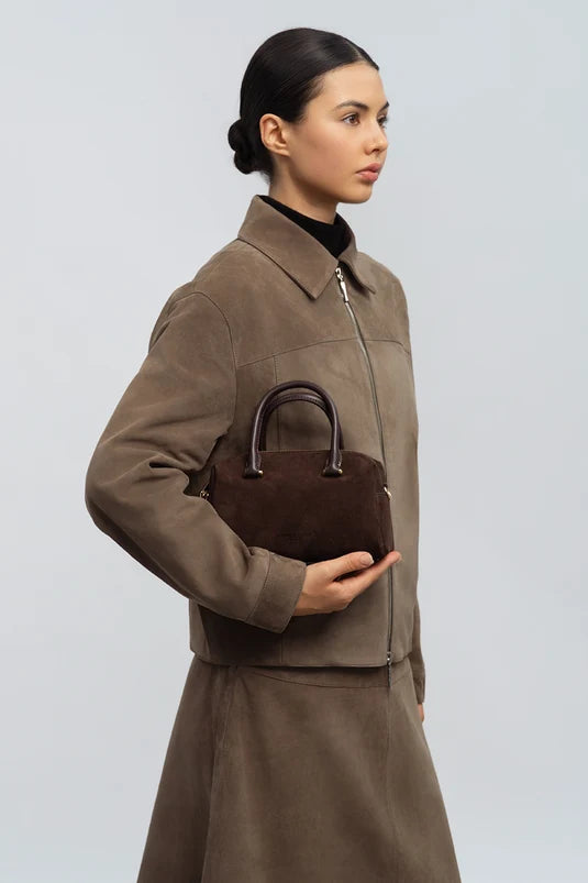 Sac à main Suede Cube en velours camel Lancaster 530-52