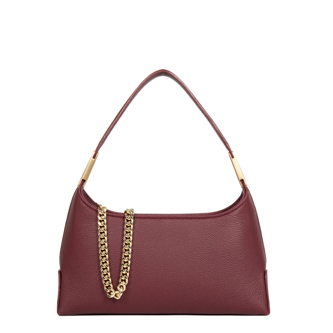 Sac à main en cuir bordeaux et bandoulière chaine dorée Lancaster Lyche Ace 422-038