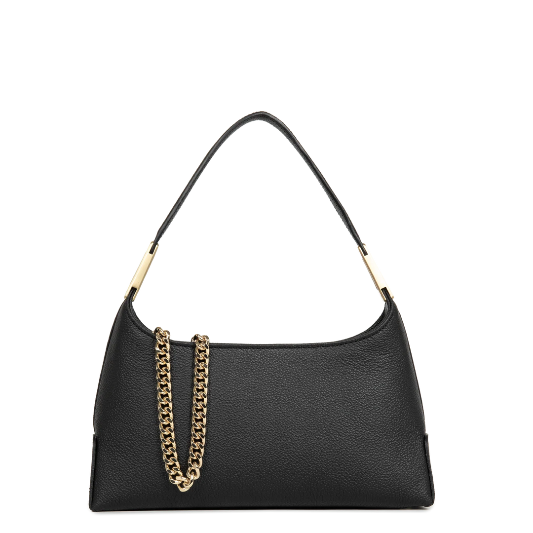 Sac à main en cuir noir et bandoulière chaine dorée Lancaster Lyche Ace 422-038