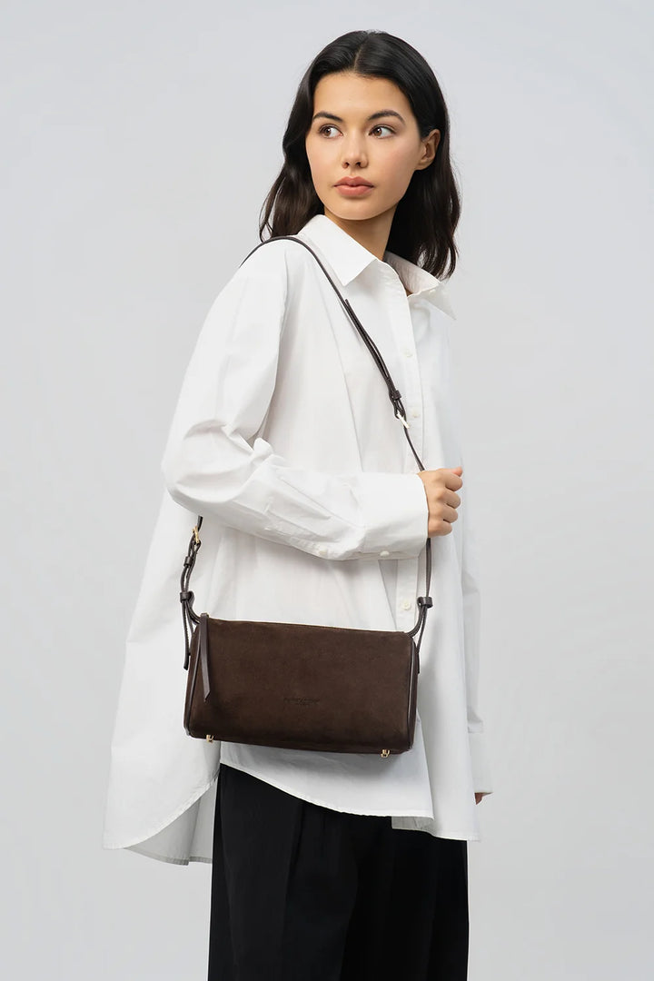 Sac rectangle Suede en velours marron Lancaster 530-55