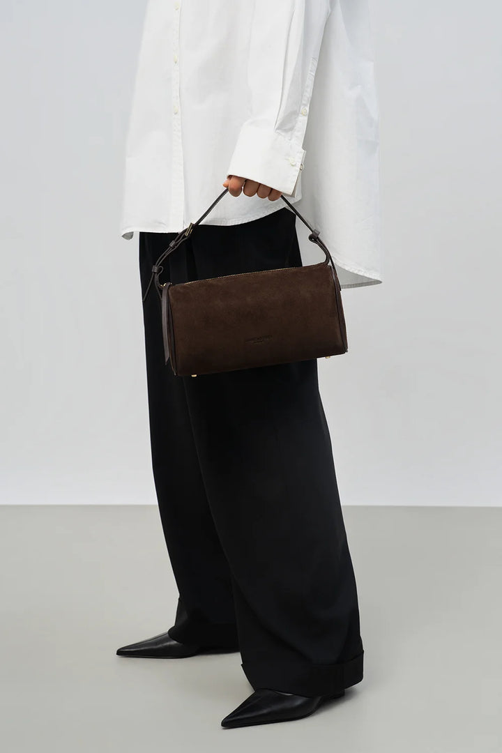 Sac rectangle Suede en velours marron Lancaster 530-55